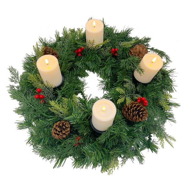 Künstlicher Adventskranz Ø 60 cm mit 4 LED-Kerzen Weihnachtskranz Weihnachtsdeko