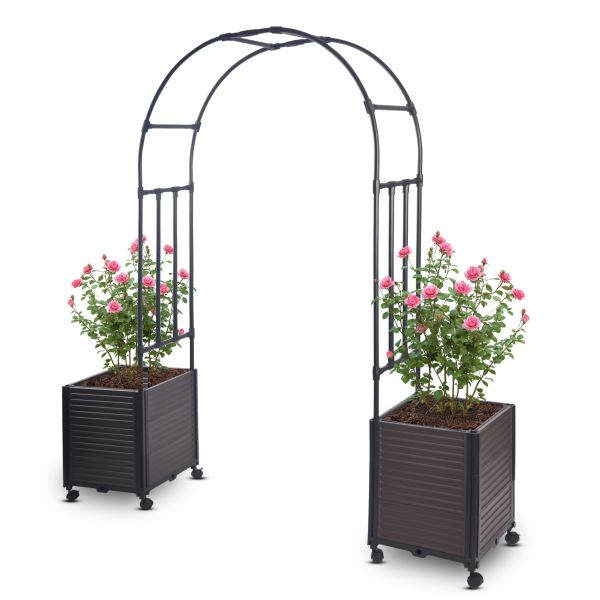 Rosenbogen Set mit 2 Pflanzkästen auf Rädern 245 cm hoch Rankhilfe für Kletterpflanzen Blumen